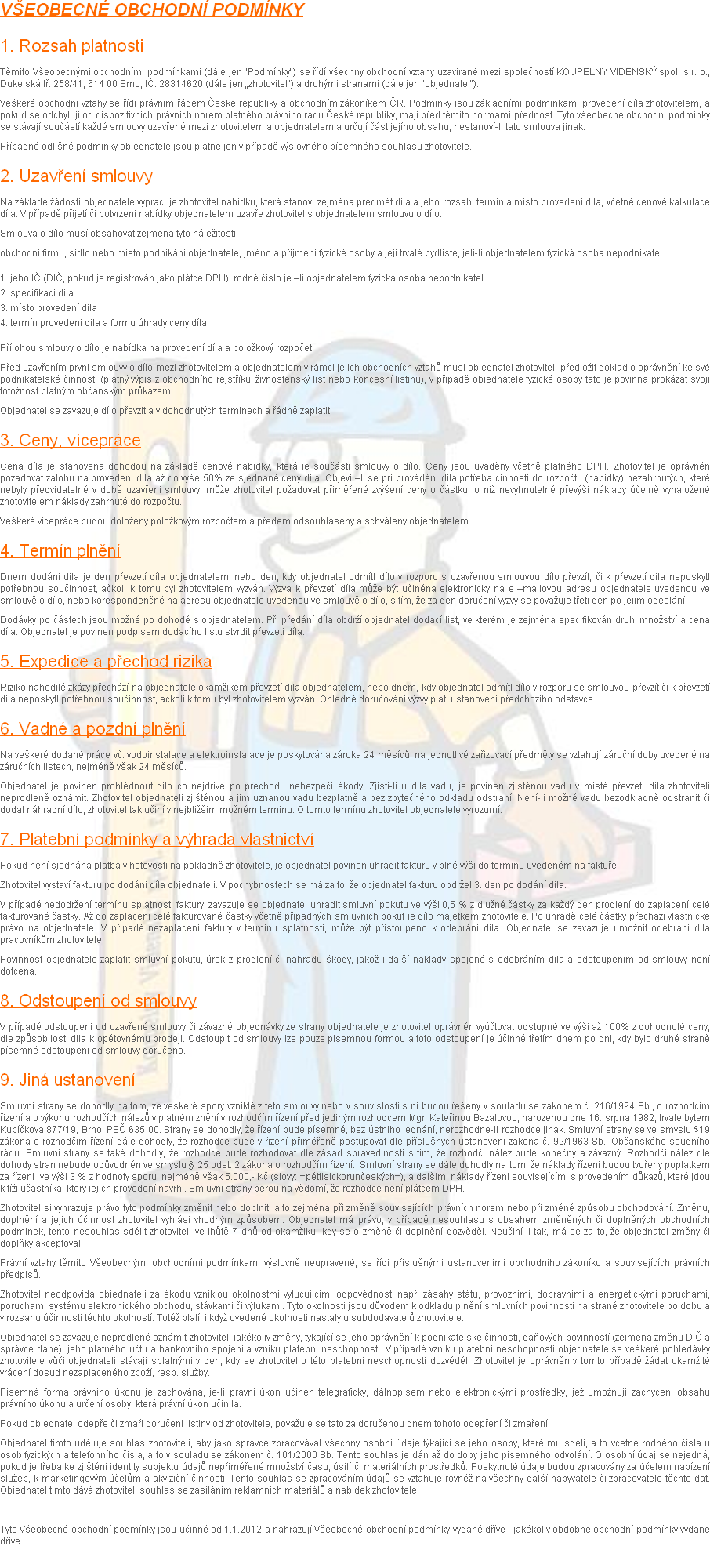 Všeobecné obchodní podmínky Všeobecné obchodní podmínky