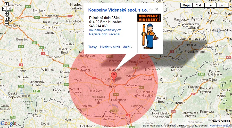 Koupelny Vídenský - mapa JM kraj