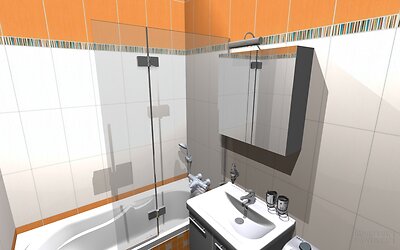Vizualizace bytového jádra, koupelna, vana
